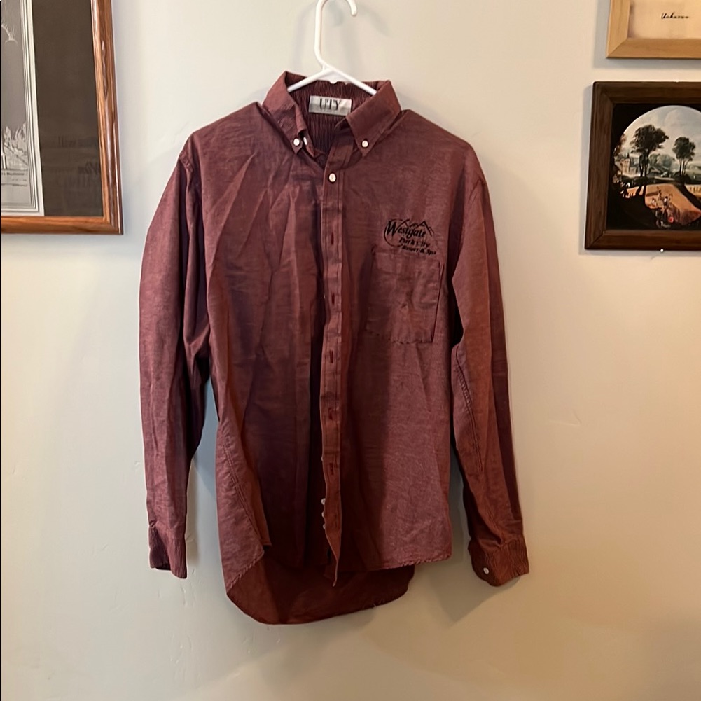 Red Casual Button Down Shirt With Textured Fabric